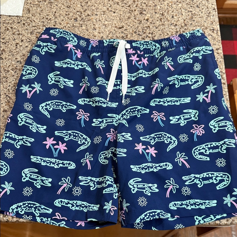 Chubbies Kids Swim Trunks - Navy with Pink and Green Alligator Print